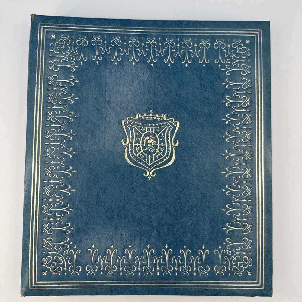 VTG Blue 3 Ring Photo Album Gold Embossed Hardcover Memory Book Empty 16 Pages